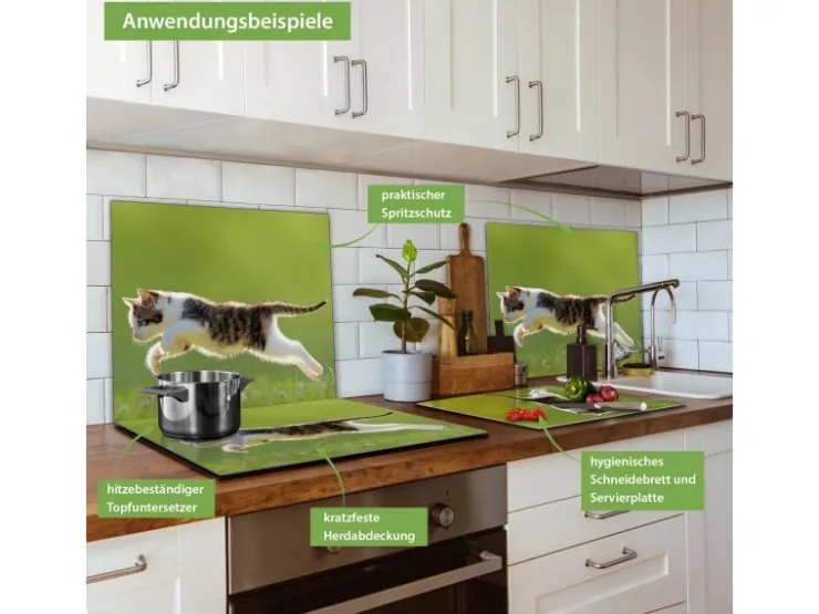 Banjado Herdabdeckungen|Kochfelder<Herdabdeckplatte Glas 1 Teilig 60x52CM Schneidebrett Herdabdeckung Mit Motiv Jagende Katze