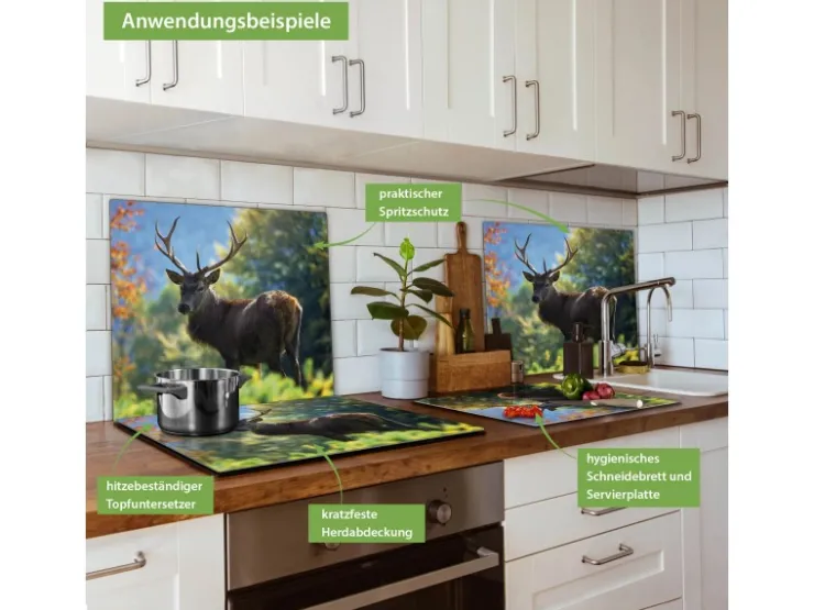 Banjado Herdabdeckungen|Kochfelder<Herdabdeckplatte Glas 1 Teilig 60x52CM Schneidebrett Herdabdeckung Mit Motiv Hirsch