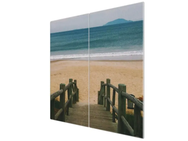 Banjado Herdabdeckungen|Kochfelder<Herdabdeckplatte Glas 2 Teilig Je 30x52CM Schneidebrett Herdabdeckung Mit Motiv Zum Strand