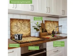 Outlet Herdabdeckplatte Glas 1 Teilig 60x52CM Schneidebrett Herdabdeckung Mit Motiv Sieben Weltmeere Herdabdeckungen|Kochfelder