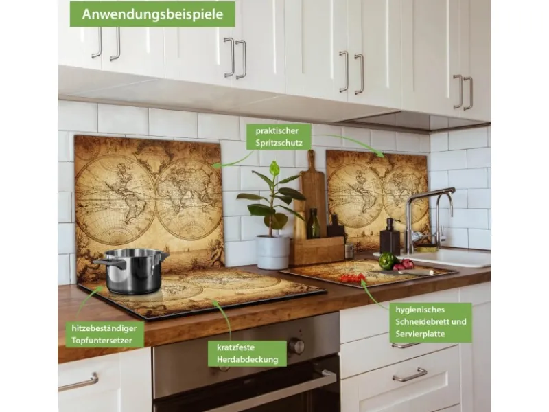 Outlet Herdabdeckplatte Glas 1 Teilig 60x52CM Schneidebrett Herdabdeckung Mit Motiv Sieben Weltmeere Herdabdeckungen|Kochfelder