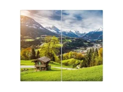 Banjado Schneidebretter|Herdabdeckungen<Herdabdeckplatte Glas 2 Teilig Je 30x52CM Schneidebrett Herdabdeckung Mit Motiv Berchtesgadener Land
