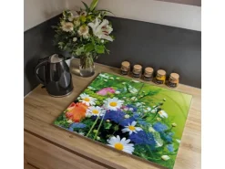 Banjado Schneidebretter|Herdabdeckungen<Herdabdeckplatte Glas 2 Teilig Je 30x52CM Schneidebrett Herdabdeckung Mit Motiv Blumenstrauß