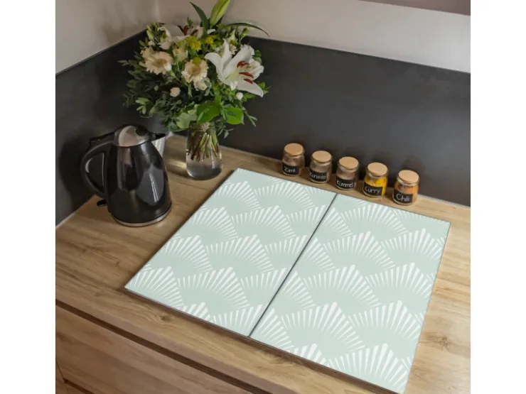 Online Herdabdeckplatte Glas 1 Teilig 60x52CM Schneidebrett Herdabdeckung Mit Motiv Muster Getupft Blau Schneidebretter|Herdabdeckungen