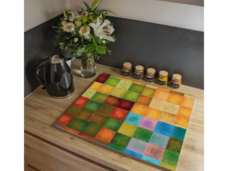 Banjado Herdabdeckplatte Glas 2 Teilig Je 30x52CM Schneidebrett Herdabdeckung Mit Motiv Rote Schirme