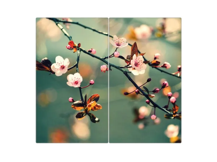 Banjado Schneidebretter|Herdabdeckungen<Herdabdeckplatte Glas 2 Teilig Je 30x52CM Schneidebrett Herdabdeckung Mit Motiv Japankirsche