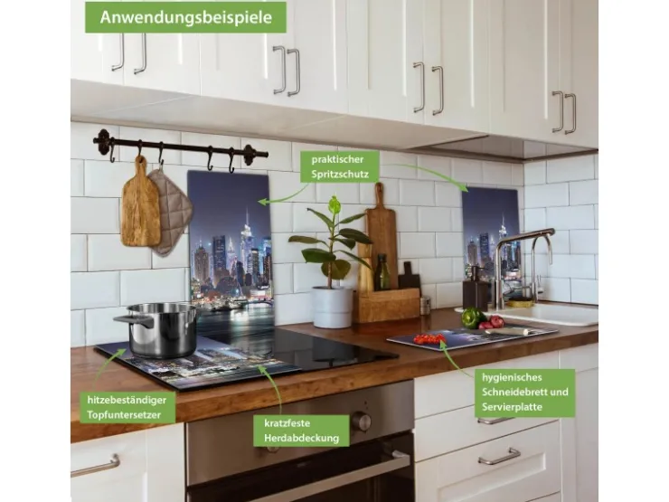 Sale Herdabdeckplatte Glas 2 Teilig Je 30x52CM Schneidebrett Herdabdeckung Mit Motiv Jahresringe Schneidebretter|Herdabdeckungen