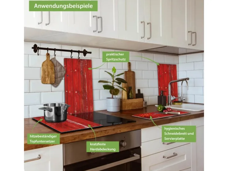 Online Herdabdeckplatte Glas 1 Teilig 60x52CM Schneidebrett Herdabdeckung Mit Motiv Punkte Rot Schneidebretter|Herdabdeckungen