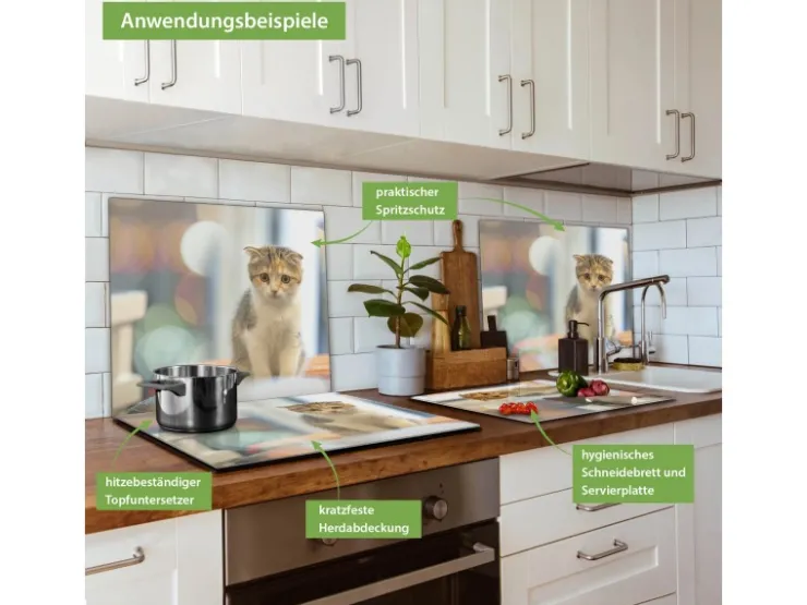 Outlet Banjado Herdabdeckplatte Glas 1 Teilig 60x52CM Schneidebrett Herdabdeckung Mit Motiv Herz Aus Moos
