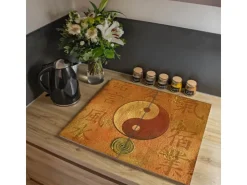 Banjado Schneidebretter|Herdabdeckungen<Herdabdeckplatte Glas 2 Teilig Je 30x52CM Schneidebrett Herdabdeckung Mit Motiv Yin Yang