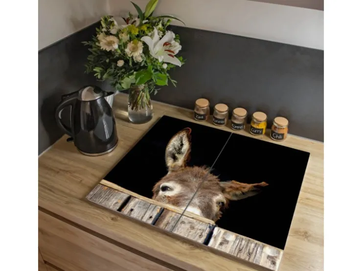 Outlet Banjado Herdabdeckplatte Glas 2 Teilig Je 30x52CM Schneidebrett Herdabdeckung Mit Motiv Fuchs Relax
