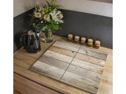 Banjado Schneidebretter|Herdabdeckungen<Herdabdeckplatte Glas 2 Teilig Je 30x52CM Schneidebrett Herdabdeckung Mit Motiv Graues Holz