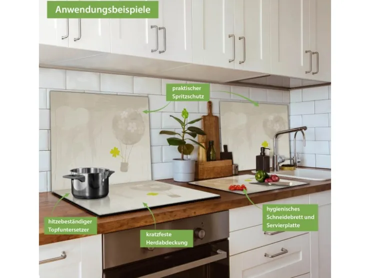 Banjado Schneidebretter|Herdabdeckungen<Herdabdeckplatte Glas 1 Teilig 60x52CM Schneidebrett Herdabdeckung Mit Motiv Flüchtiges Glück