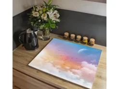 Banjado Schneidebretter|Herde<Herdabdeckplatte Glas 1 Teilig 60x52CM Schneidebrett Herdabdeckung Mit Motiv Vögel Am Himmel