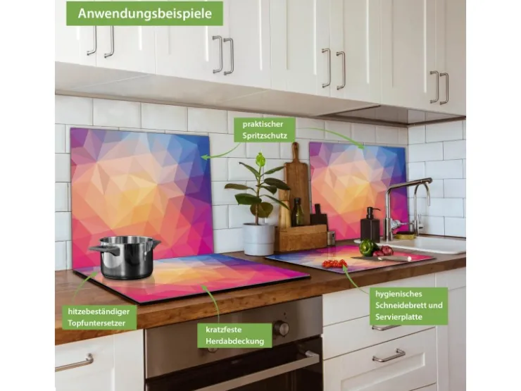 Banjado Schneidebretter|Herdabdeckungen<Herdabdeckplatte Glas 1 Teilig 60x52CM Schneidebrett Herdabdeckung Mit Motiv Bunte Kristalle