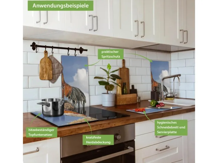 Outlet Herdabdeckplatte Glas 2 Teilig Je 30x52CM Schneidebrett Herdabdeckung Mit Motiv Sitzendes Erdmännchen Schneidebretter|Herdabdeckungen