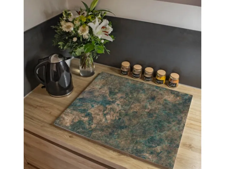 Banjado Schneidebretter|Herdabdeckungen<Herdabdeckplatte Glas 2 Teilig Je 30x52CM Schneidebrett Herdabdeckung Mit Motiv Kupfer Patina