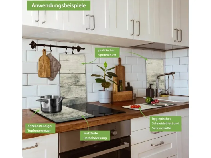 Banjado Schneidebretter|Herdabdeckungen<Herdabdeckplatte Glas 2 Teilig Je 30x52CM Schneidebrett Herdabdeckung Mit Motiv Graue Planken