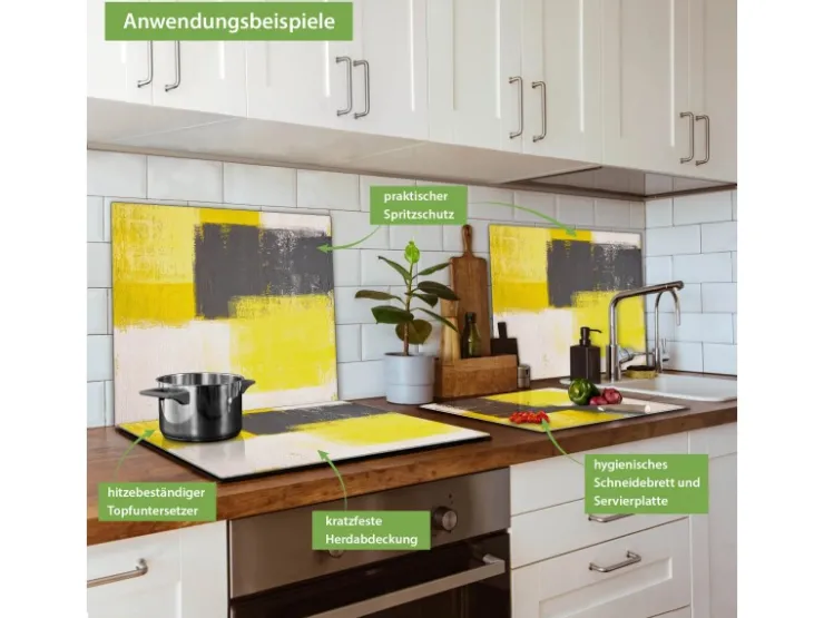 Banjado Schneidebretter|Herde<Herdabdeckplatte Glas 1 Teilig 60x52CM Schneidebrett Herdabdeckung Mit Motiv Abstrakt Gelb