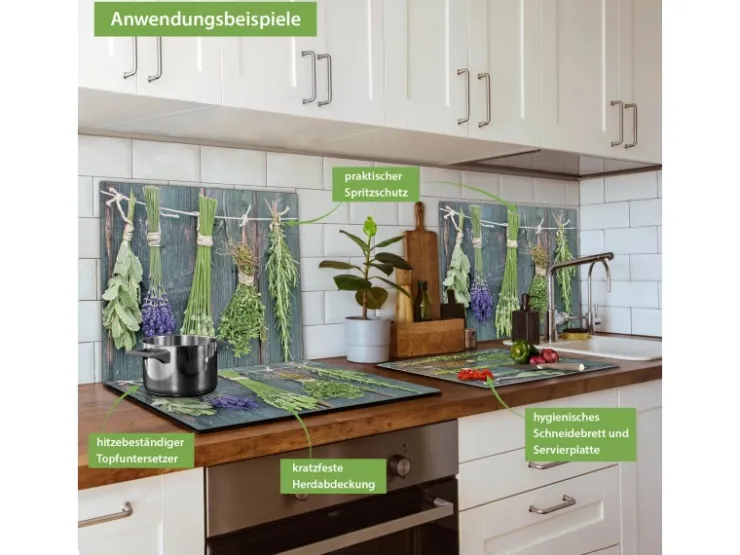Sale Banjado Herdabdeckplatte Glas 1 Teilig 60x52CM Schneidebrett Herdabdeckung Mit Motiv Weisse Dreiecke