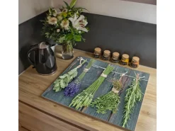 Sale Banjado Herdabdeckplatte Glas 1 Teilig 60x52CM Schneidebrett Herdabdeckung Mit Motiv Weisse Dreiecke