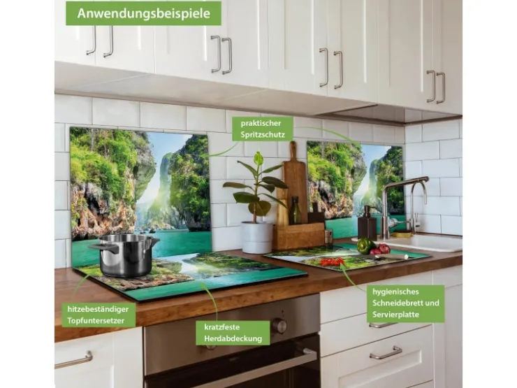 Banjado Schneidebretter|Herdabdeckungen<Herdabdeckplatte Glas 1 Teilig 60x52CM Schneidebrett Herdabdeckung Mit Motiv Versteckte Bucht