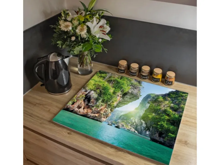Banjado Schneidebretter|Herdabdeckungen<Herdabdeckplatte Glas 1 Teilig 60x52CM Schneidebrett Herdabdeckung Mit Motiv Versteckte Bucht
