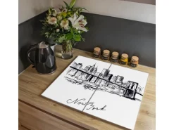 Banjado Schneidebretter|Herdabdeckungen<Herdabdeckplatte Glas 2 Teilig Je 30x52CM Schneidebrett Herdabdeckung Mit Motiv New York Skizze