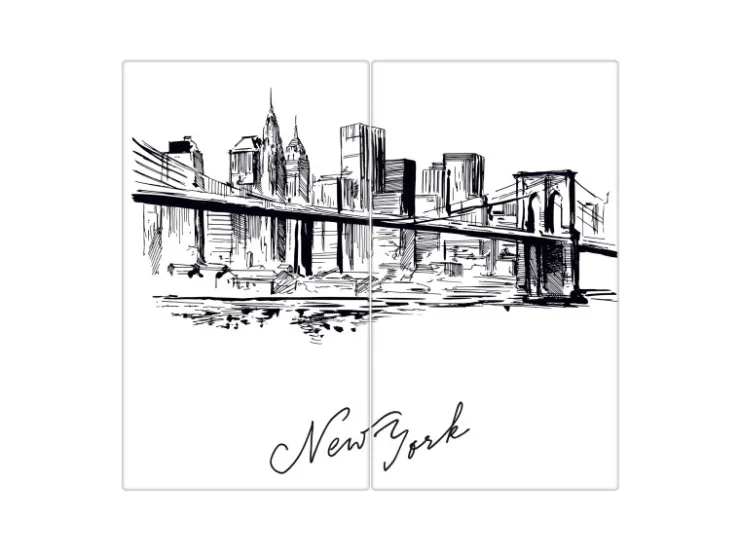 Banjado Schneidebretter|Herdabdeckungen<Herdabdeckplatte Glas 2 Teilig Je 30x52CM Schneidebrett Herdabdeckung Mit Motiv New York Skizze