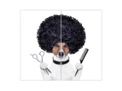 Banjado Schneidebretter|Herdabdeckungen<Herdabdeckplatte Glas 2 Teilig Je 30x52CM Schneidebrett Herdabdeckung Mit Motiv Friseur Jack Russel