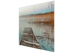 Outlet Banjado Herdabdeckplatte Glas 2 Teilig Je 30x52CM Schneidebrett Herdabdeckung Mit Motiv Blaumeise Im Baum