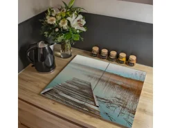 Outlet Banjado Herdabdeckplatte Glas 2 Teilig Je 30x52CM Schneidebrett Herdabdeckung Mit Motiv Blaumeise Im Baum