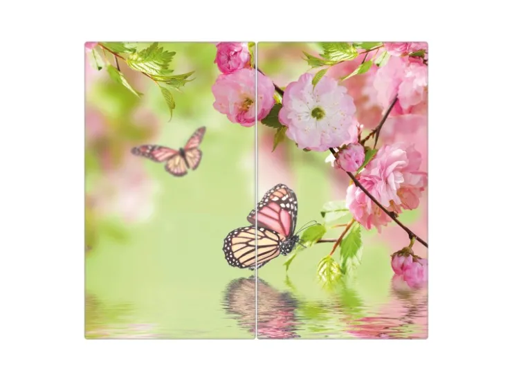 Banjado Schneidebretter|Herdabdeckungen<Herdabdeckplatte Glas 2 Teilig Je 30x52CM Schneidebrett Herdabdeckung Mit Motiv Japanische Kirschblüte