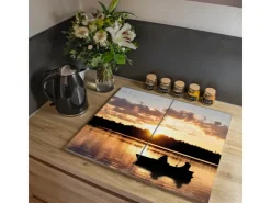 Outlet Herdabdeckplatte Glas 1 Teilig 60x52CM Schneidebrett Herdabdeckung Mit Motiv Muster Blätter Schneidebretter|Herdabdeckungen