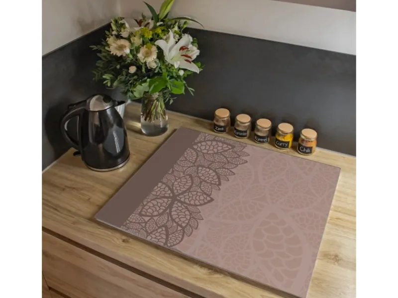 Outlet Herdabdeckplatte Glas 1 Teilig 60x52CM Schneidebrett Herdabdeckung Mit Motiv Muster Blätter Schneidebretter|Herdabdeckungen