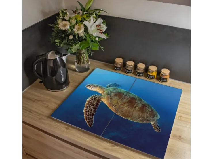 Sale Banjado Herdabdeckplatte Glas 2 Teilig Je 30x52CM Schneidebrett Herdabdeckung Mit Motiv Briefmarken