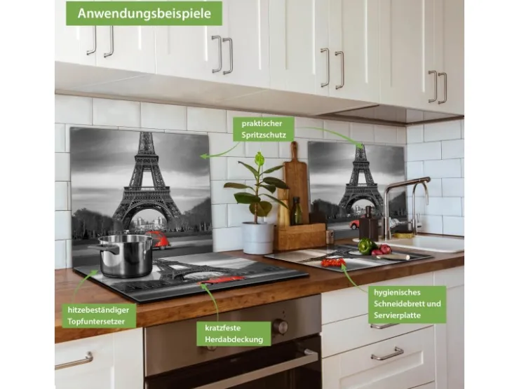 Banjado Schneidebretter|Herde<Herdabdeckplatte Glas 1 Teilig 60x52CM Schneidebrett Herdabdeckung Mit Motiv Paris