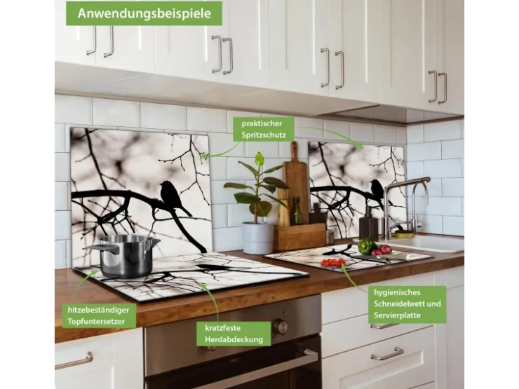 Banjado Schneidebretter|Herdabdeckungen<Herdabdeckplatte Glas 1 Teilig 60x52CM Schneidebrett Herdabdeckung Mit Motiv Früher Vogel
