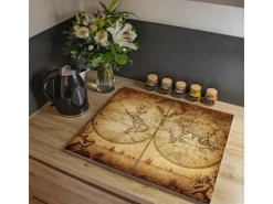 Outlet Herdabdeckplatte Glas 2 Teilig Je 30x52CM Schneidebrett Herdabdeckung Mit Motiv Blauer Rettungsring Schneidebretter|Herdabdeckungen