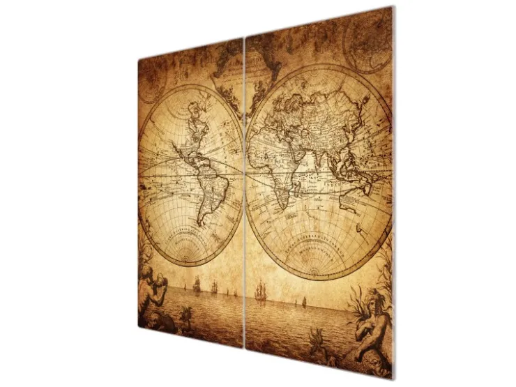Banjado Schneidebretter|Herdabdeckungen<Herdabdeckplatte Glas 2 Teilig Je 30x52CM Schneidebrett Herdabdeckung Mit Motiv Sieben Weltmeere