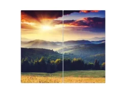 Banjado Schneidebretter|Herdabdeckungen<Herdabdeckplatte Glas 2 Teilig Je 30x52CM Schneidebrett Herdabdeckung Mit Motiv Karpaten Sonnenuntergang