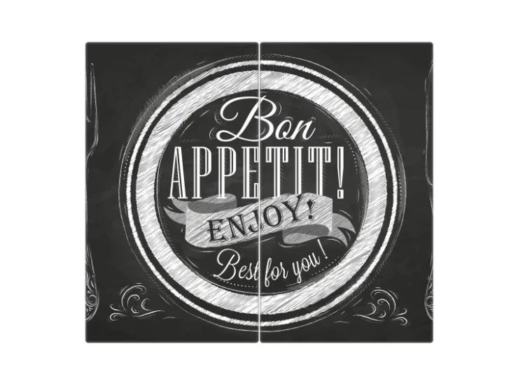 Banjado Schneidebretter|Herdabdeckungen<Herdabdeckplatte Glas 2 Teilig Je 30x52CM Schneidebrett Herdabdeckung Mit Motiv Bon Appetit