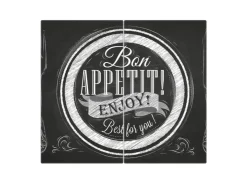 Banjado Schneidebretter|Herdabdeckungen<Herdabdeckplatte Glas 2 Teilig Je 30x52CM Schneidebrett Herdabdeckung Mit Motiv Bon Appetit