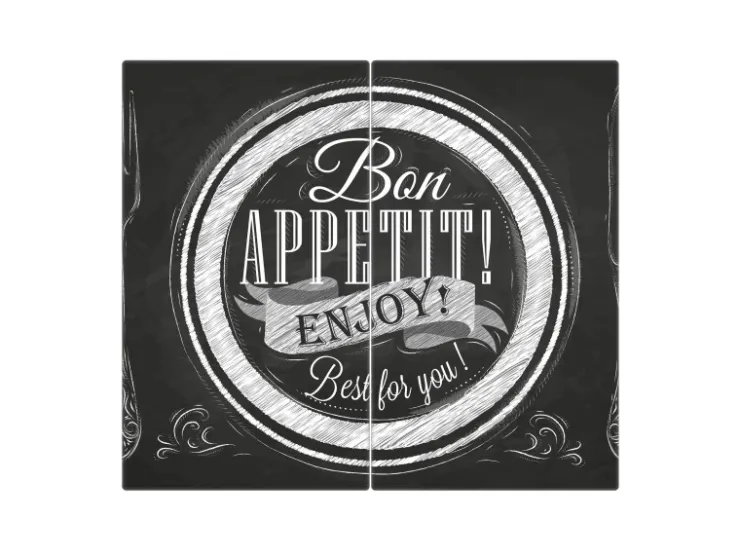 Banjado Schneidebretter|Herdabdeckungen<Herdabdeckplatte Glas 2 Teilig Je 30x52CM Schneidebrett Herdabdeckung Mit Motiv Bon Appetit
