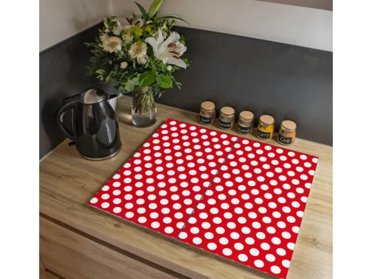 New Banjado Herdabdeckplatte Glas 2 Teilig Je 30x52CM Schneidebrett Herdabdeckung Mit Motiv Punkte Rot