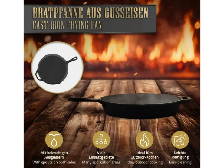 Sale BBQ#BOSS Bratpfanne Gusseisen 31cm Gusseisenpfanne mit Doppelgriff und Ausgießer