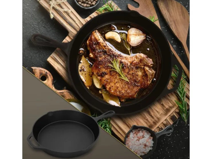 Sale BBQ#BOSS Bratpfanne Gusseisen 31cm Gusseisenpfanne mit Doppelgriff und Ausgießer