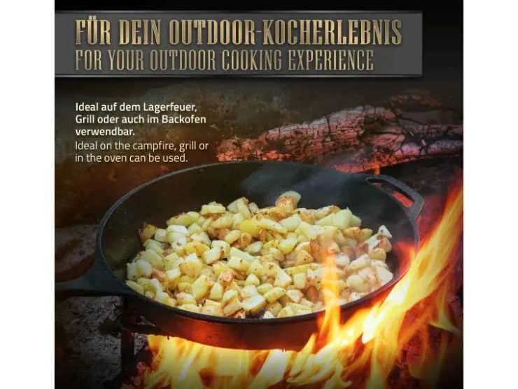 Sale BBQ#BOSS Bratpfanne Gusseisen 31cm Gusseisenpfanne mit Doppelgriff und Ausgießer