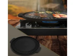 Sale BBQ#BOSS Grillplatte aus Gusseisen 32 cm Runde Gusspfanne Gerippte Bratpfanne