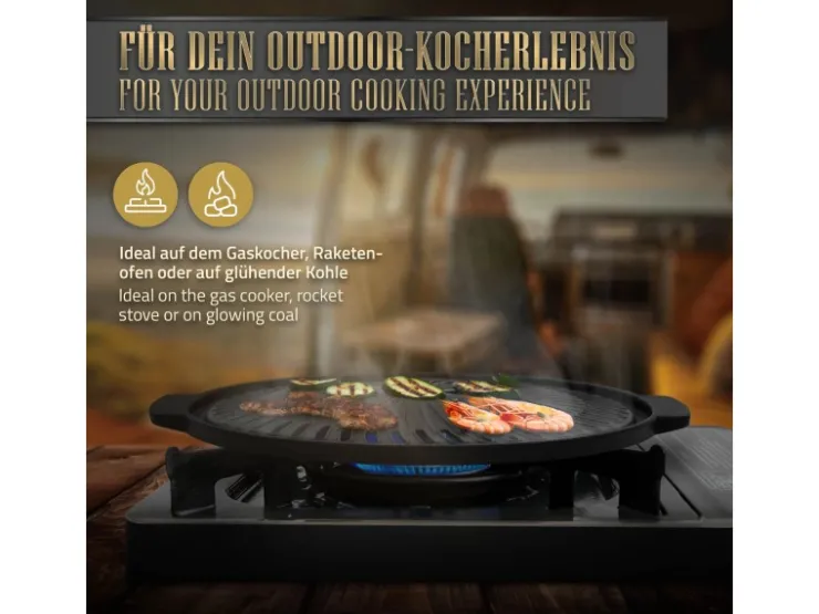 Sale BBQ#BOSS Grillplatte aus Gusseisen 32 cm Runde Gusspfanne Gerippte Bratpfanne